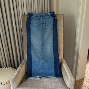 MOTHER Two-Tone Blue Wide-Leg Denim Skirt